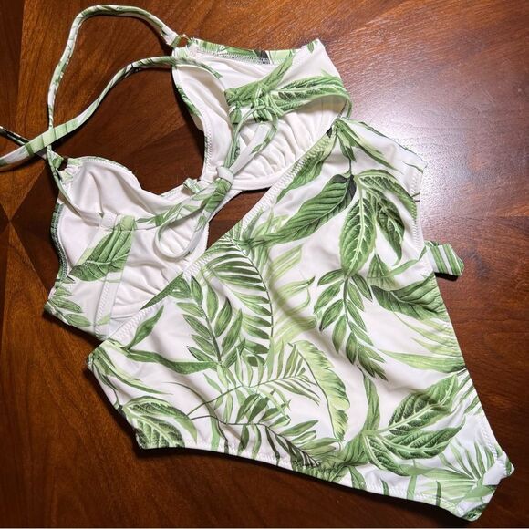 Shade & Shore Tropical Leaf Print Bikini Set medium high waist bottoms 34D top - Picture 4 of 7